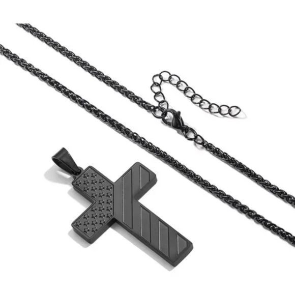 Cross Necklace Bible Verse Stainless Steel American Flag Pendant Chain Necklace - Picture 3 of 7
